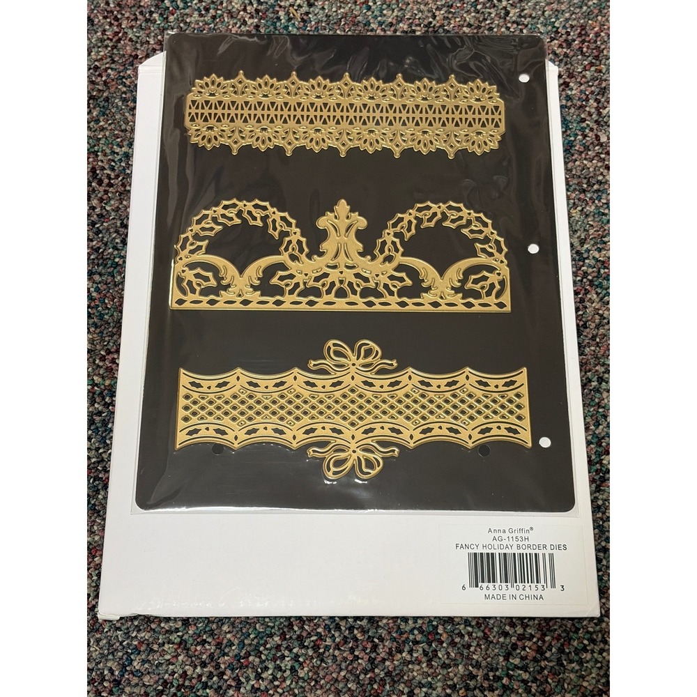 Anna Griffin AG-1153H Fancy Holiday Border Dies Set Gold Tone Metal 3pc